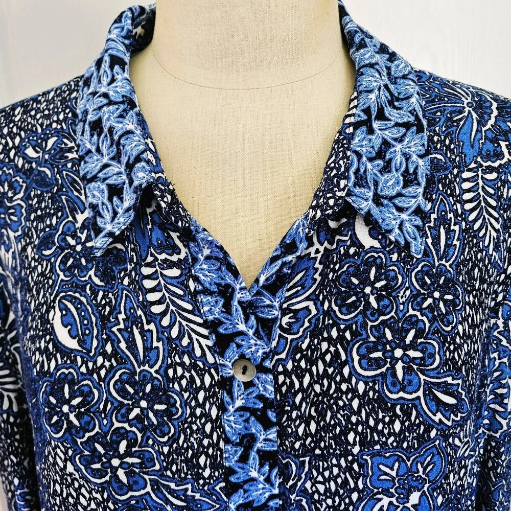 Habitat Clothes New with Tags Size L Blue Floral Top Ruffle Hem Contrasting - Picture 6 of 9